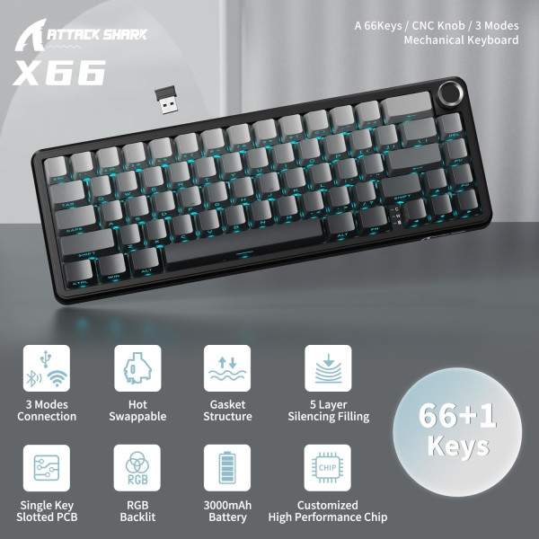 ATTACK SHARK X66 Moonlight (Blueberry Switch) Claviers ATTACK SHARK, Ultra Pc Gamer Maroc