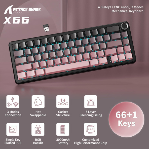 ATTACK SHARK X66 Blackberry (Blueberry Switch) Claviers ATTACK SHARK, Ultra Pc Gamer Maroc