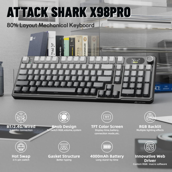 ATTACK SHARK X98 PRO Wireless Blueberry Switch (Moonlit Night) Claviers ATTACK SHARK, Ultra Pc Gamer Maroc