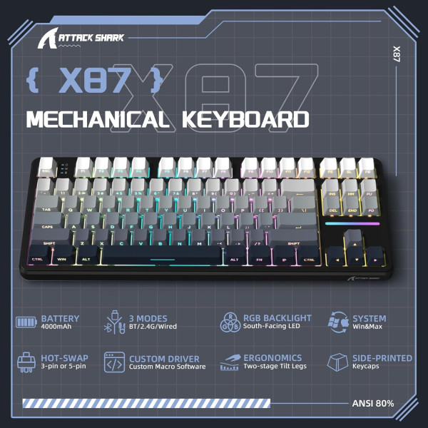 ATTACK SHARK X87 moon night (Strawberry Switch) Claviers ATTACK SHARK, Ultra Pc Gamer Maroc