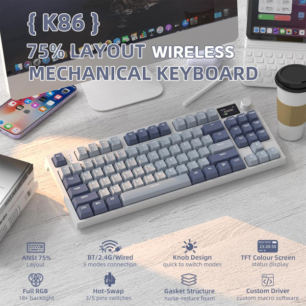 ATTACK SHARK K86 Lavener Blue (Blue Whale Switch) Claviers ATTACK SHARK, Ultra Pc Gamer Maroc