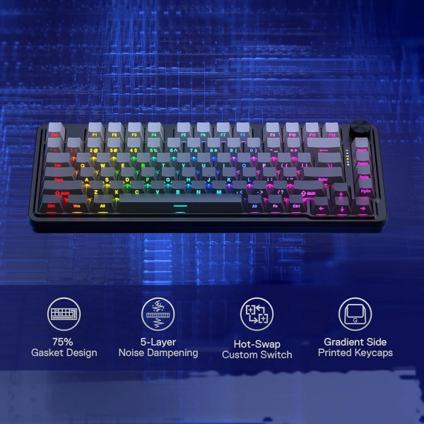 Redragon K673 PRO 75% Wireless RGB Red Switches (Concrete Jungle) Claviers Redragon, Ultra Pc Gamer Maroc
