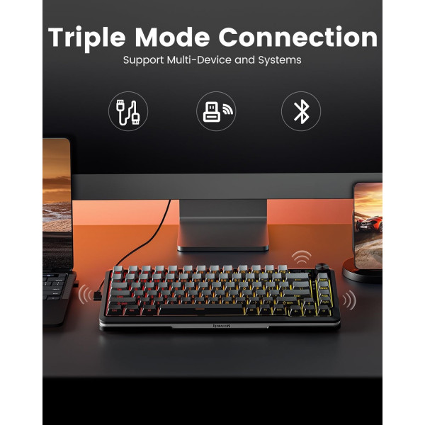 Redragon K708 Pro LCD Wireless Mechanical Keyboard (Gradient Gray) Claviers Redragon, Ultra Pc Gamer Maroc