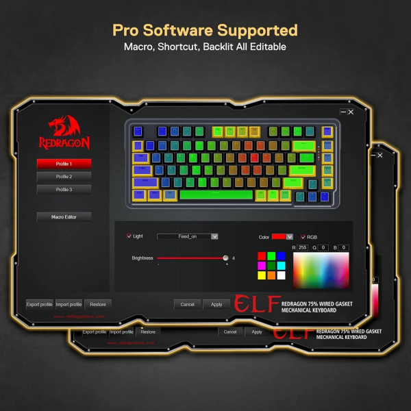 Redragon K649 78% Wired Mechanical Keyboard (Black/Yellow) Claviers Redragon, Ultra Pc Gamer Maroc
