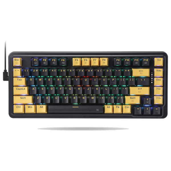 Redragon K649 78% Wired Mechanical Keyboard (Black/Yellow) Claviers Redragon, Ultra Pc Gamer Maroc