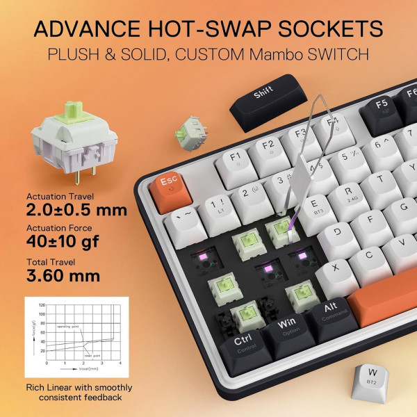 Redragon K689 PRO Wireless Mechanical Keyboard (Black Tangerine) Claviers Redragon, Ultra Pc Gamer Maroc