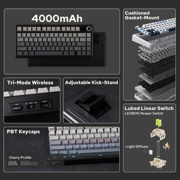AULA F75 MAX Gradient Gray (Reaper Switch) Claviers AULA, Ultra Pc Gamer Maroc