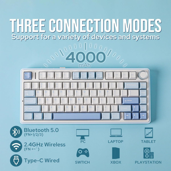 AULA F75 Sea Salt Blue (Graywood V3 Switch) Claviers AULA, Ultra Pc Gamer Maroc