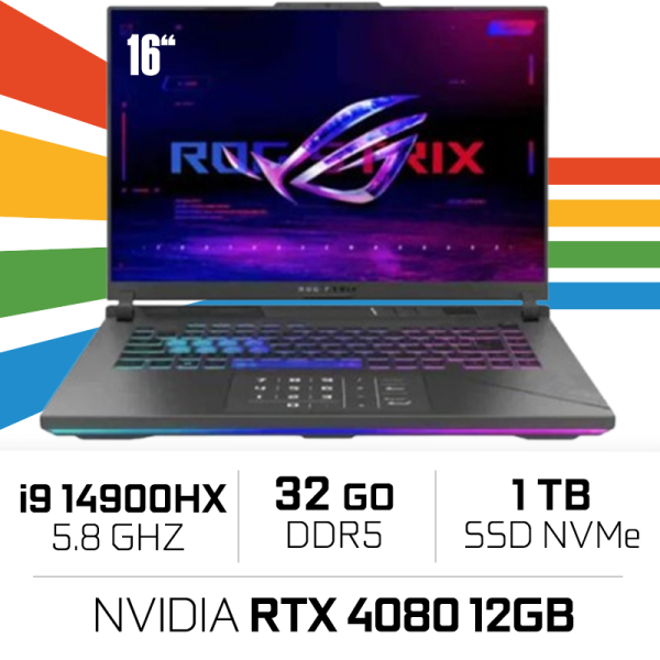 ASUS ROG Strix G16 G614JZR-N4031W i9-14900HX/ RTX 4080/32GB DDR5/1TB SSD/16" 2.5K 240Hz PC Portables Gamer ASUS, Ultra Pc Gam...