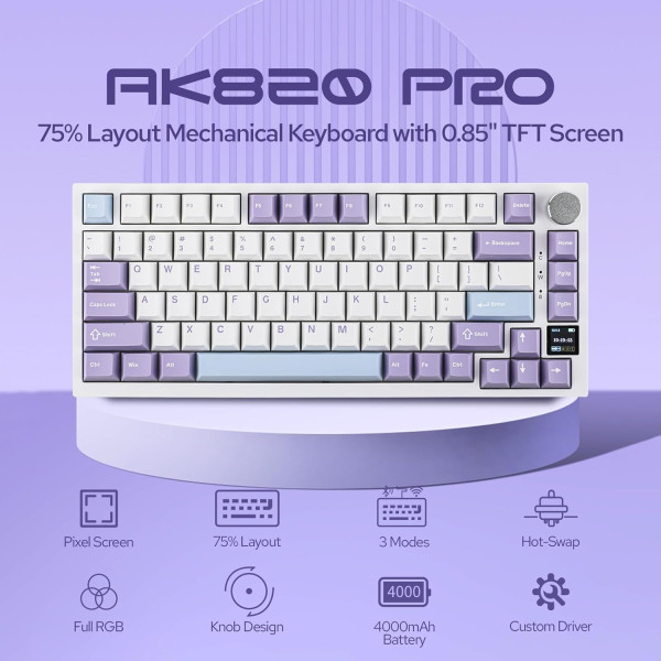 EPOMAKER Ajazz AK820 Pro Purple (Flying Fish Switch) Claviers EPOMAKER, Ultra Pc Gamer Maroc