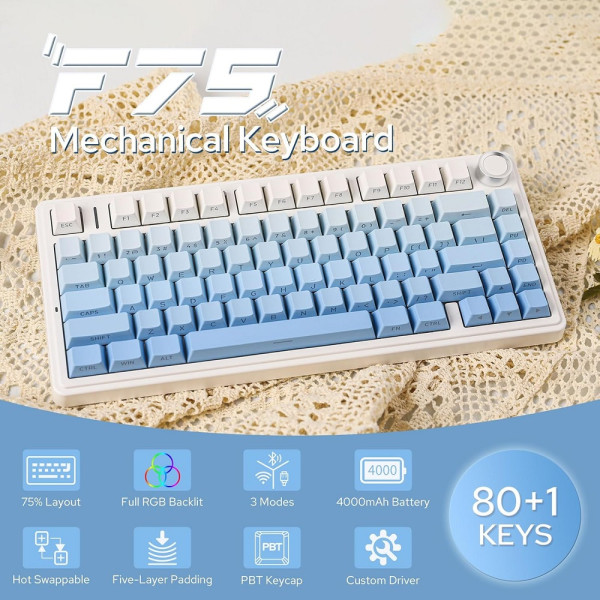 AULA F75 Gradient Blue (Reaper Switch) Claviers AULA, Ultra Pc Gamer Maroc