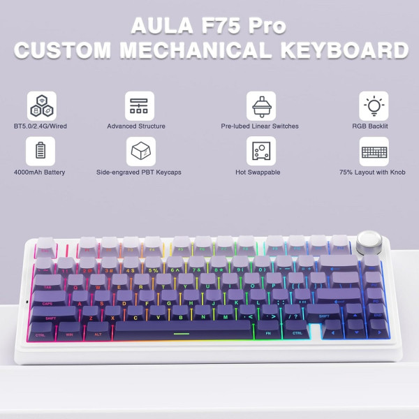 AULA F75 Gradient Purple (Star Vector Switch) Claviers AULA, Ultra Pc Gamer Maroc
