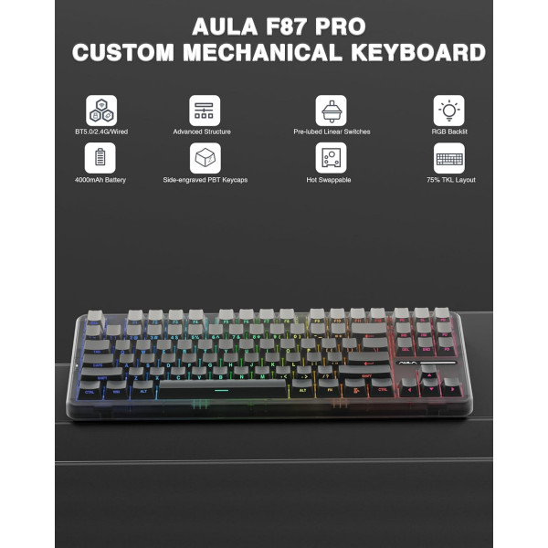 AULA F87 PRO Gradient Gray (Graywood V4 Switch) Claviers AULA, Ultra Pc Gamer Maroc