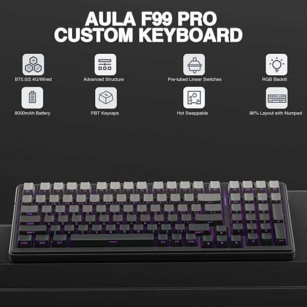 AULA F99 PRO Gradient Gray (Nimbus V3 Switch) Claviers AULA, Ultra Pc Gamer Maroc