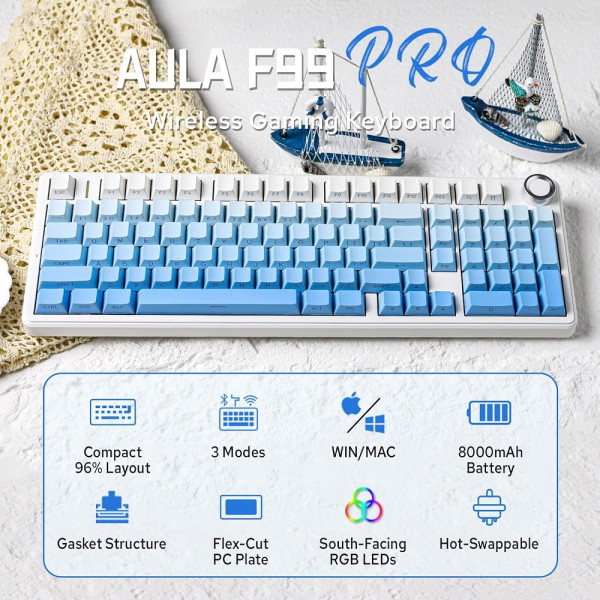 AULA F99 PRO Gradient Blue (Nimbus V3 Switch) Claviers AULA, Ultra Pc Gamer Maroc
