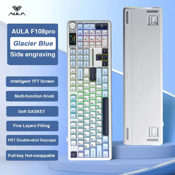 AULA F108 PRO Glacier Blue (Reaper Switch) Claviers AULA, Ultra Pc Gamer Maroc