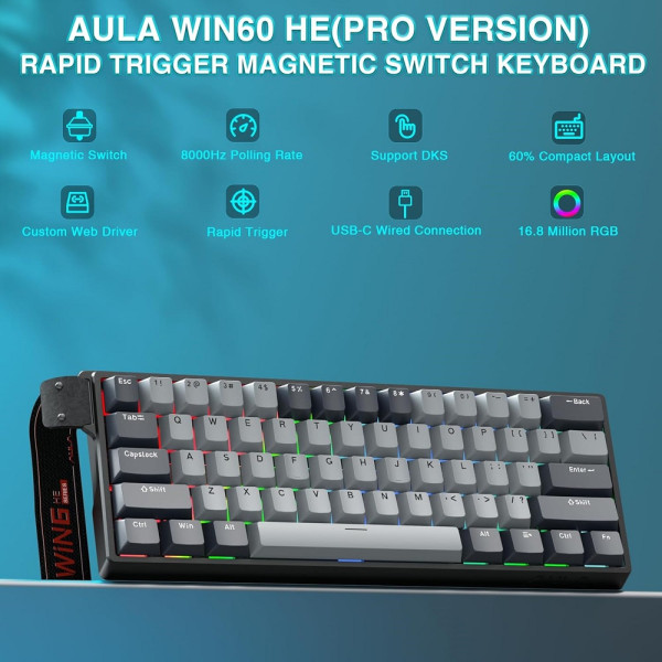AULA WIN60 HE Black&Gray (Magnetic Switch) Claviers AULA, Ultra Pc Gamer Maroc