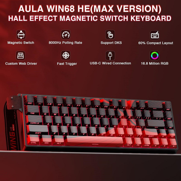 AULA WIN68 HE MAX Black&Red (Magnetic Switch) Claviers AULA, Ultra Pc Gamer Maroc