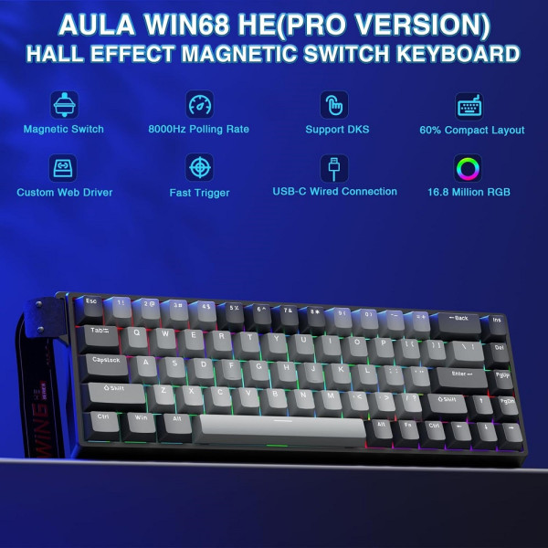 AULA WIN68 HE Black&Grey (Magnetic Switch) Claviers AULA, Ultra Pc Gamer Maroc