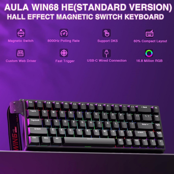 AULA WIN68 HE Black (Magnetic Switch) Claviers AULA, Ultra Pc Gamer Maroc