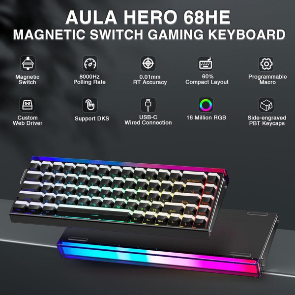 AULA Hero 68 HE Black (Jade King Magnetic Switch) Claviers AULA, Ultra Pc Gamer Maroc