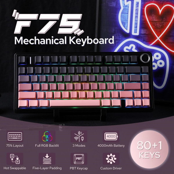 AULA F75 Gradient Pink (Reaper Switch) Claviers AULA, Ultra Pc Gamer Maroc