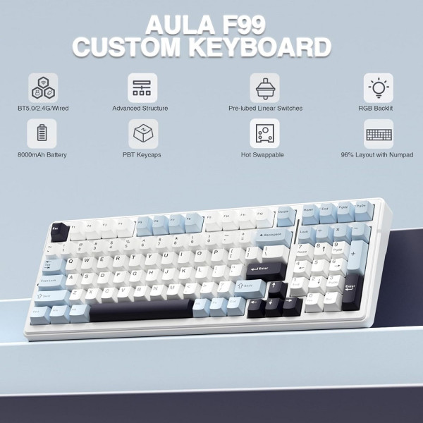 AULA F99 Glacier Blue (Reaper Switch) Claviers AULA, Ultra Pc Gamer Maroc