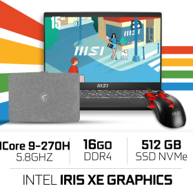 MSI MODERN 15 H C2RMG-298MA- Intel Core 9-270H/16GB DDR4/512GB SSD/ IRIS XE /15.6" FHD IPS/Win11+Sleeve +Souris PC Portables ...