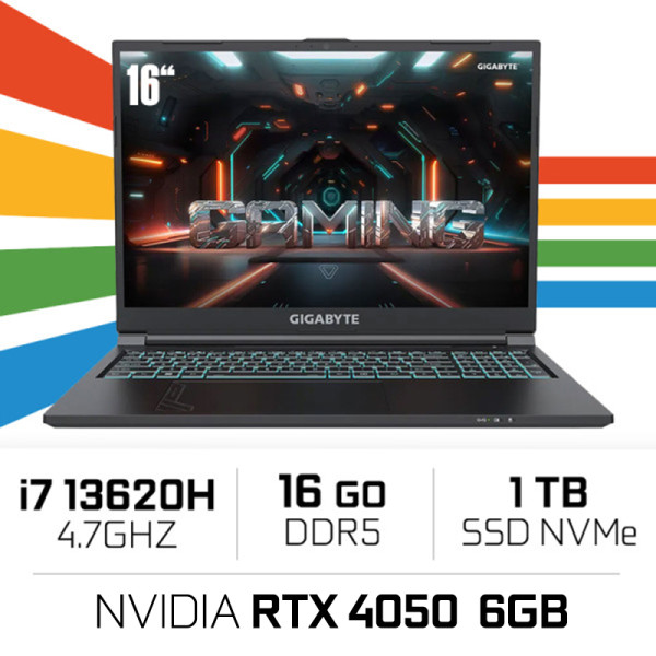 Gigabyte G6 MF-H2EE894KD i7-13620H/16GB/1TB SSD/RTX 4050/16" 165Hz/FDOS PC Portables Gamer Gigabyte, Ultra Pc Gamer Maroc