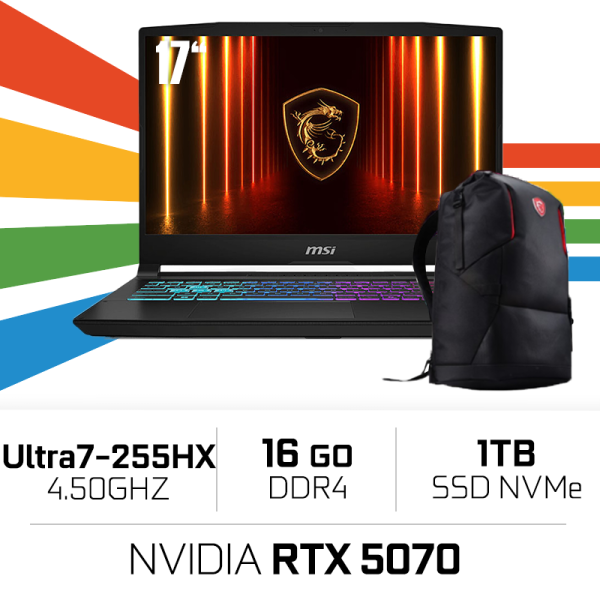 MSI CROSSHAIR 17 HX-AI-D2XWGKG-044MA/Ultra 7-255HX/16 GB DDR4/1TB SSD/RTX 5070/17" 240Hz/Win 11 Home/W Bag PC Portables Gamer...