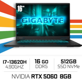 GIGABYTE GAMING A16 CVHI3FR894SD Intel i7-13620H/16GB DDR5/512GB SSD/RTX 5060 8G/16″ 165Hz PC Portables Gamer Gigabyte, Ultra...