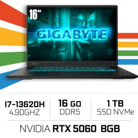GIGABYTE GAMING A16 CVHI3FR894SD Intel i7-13620H/16GB DDR5/1TB SSD/RTX 5060 8G/16″ 165Hz PC Portables Gamer Gigabyte, Ultra P...