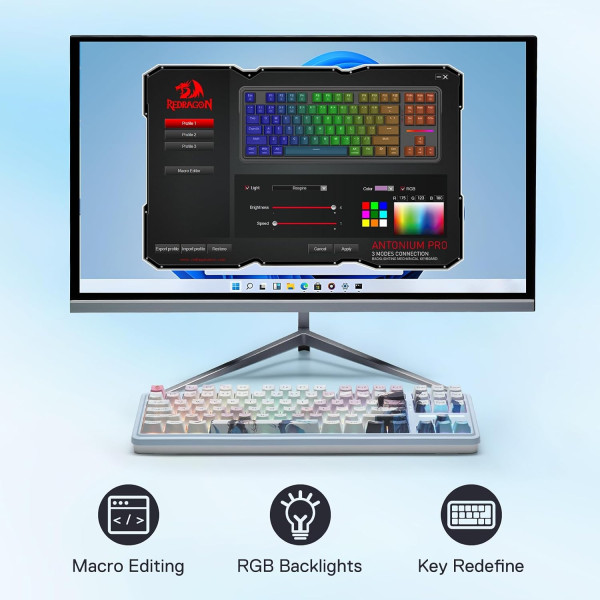 Redragon K728 Antonium Pro Wireless Mechanical Keyboard (Nova Azure) Claviers Redragon, Ultra Pc Gamer Maroc