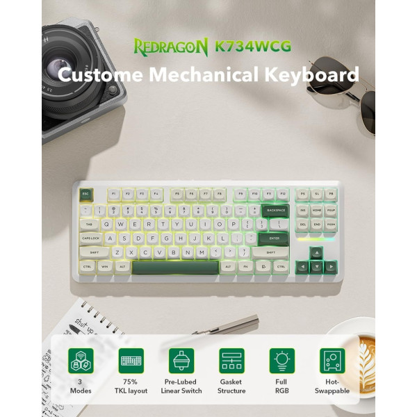 Redragon K734 Wildslash Wireless Mechanical Keyboard (GlowArc) Claviers Redragon, Ultra Pc Gamer Maroc