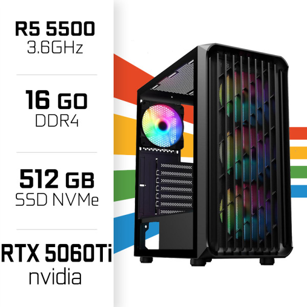 PC Gamer Ryzen 5 5500/16GB/512GB SSD/RTX5060Ti 8GB PC Gamer Standard UltraPC, Ultra Pc Gamer Maroc