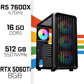 PC Gamer R5 7600X/512GB SSD/16GB DDR5/RTX5060TI 8GB PC Gamer Avancé UltraPC, Ultra Pc Gamer Maroc