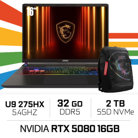MSI VECTOR AI A2XWIG-462MA Ultra 9-275HX/16GB*2 DDR5/2TB SSD Gen 4/RTX 5080 16Go /16" 240Hz QHD/ Win11H /W BAG PC Portables G...