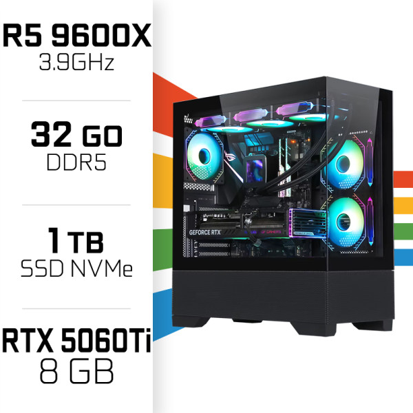 PC Gamer UltraPC Ryzen 5 9600X/32GB DDR5/1TB SSD/RTX5060TI 8GB PC Gamer Avancé UltraPC, Ultra Pc Gamer Maroc