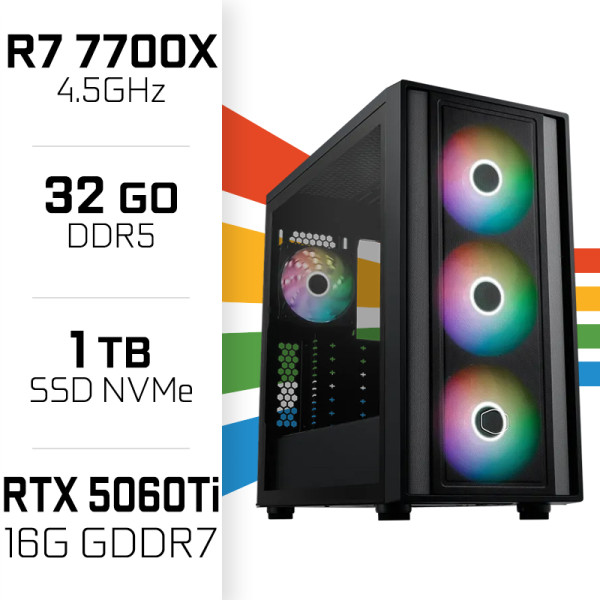 PC Gamer UltraPC Ryzen 7 7700X/1TB SSD/32GB DDR5/RTX5060Ti 16G PC Gamer Avancé UltraPC, Ultra Pc Gamer Maroc
