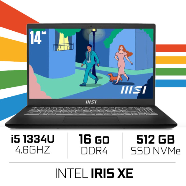 MSI MODERN 14 C13M-1446MA Intel i5-1334U/16GB DDR4/512GB SSD/ IRIS XE /14" FHD IPS/Win11 - Noir Classic PC Portables Gamer MS...