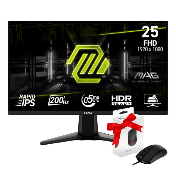 MSI MAG 255F E20 24.5" Fast IPS 200Hz + MSI FORGE GM100 Offerte Moniteurs Gamer MSI, Ultra Pc Gamer Maroc