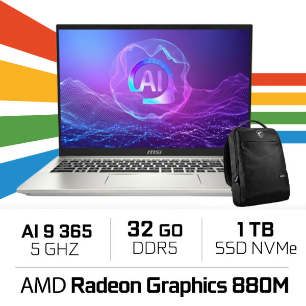 MSI Prestige A16 AI+ A3HMG-209MA AMD Ryzen AI 9 365/32GB DDR5/1TB SSD/16” 165Hz QHD+/Win11/W Bag PC Portables Gamer MSI, Ultr...