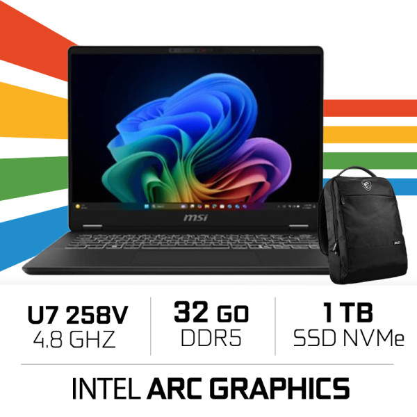 MSI Prestige 14 AI+ Evo C2VMG-037MA Intel Ultra 7 258V/32GB DDR5/1TB SSD/14” 120Hz 2.8K/Win11/W Bag PC Portables Gamer MSI, U...