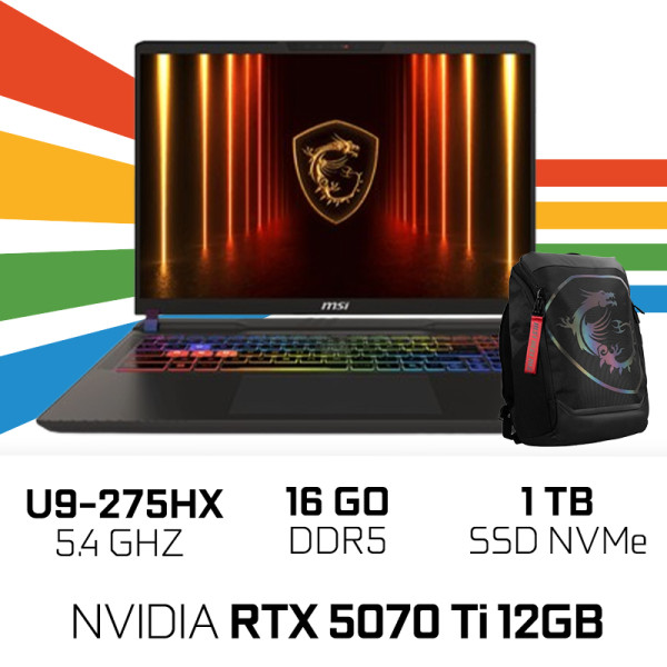 MSI VECTOR 16 HX AI A2XWIG-463MA Intel Ultra 9 275HX/16GB DDR5/1TB SSD/RTX 5070 Ti 12GB/16" (240Hz) QHD+/Win11 /W Bag PC Port...