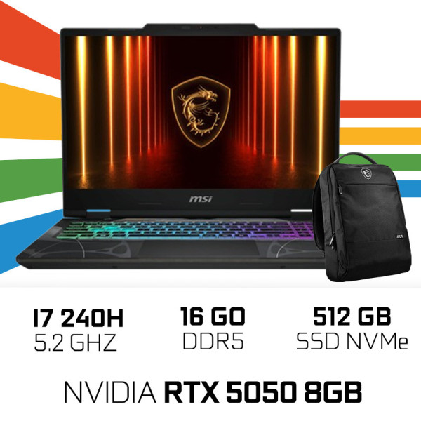 MSI CYBORG 15 B2RWEKG-094MA Intel Core 7 240H/16GB DDR5/512GB SSD/RTX 5050 8GB/15.6" 144Hz/Win11 /W Bag PC Portables Gamer MS...