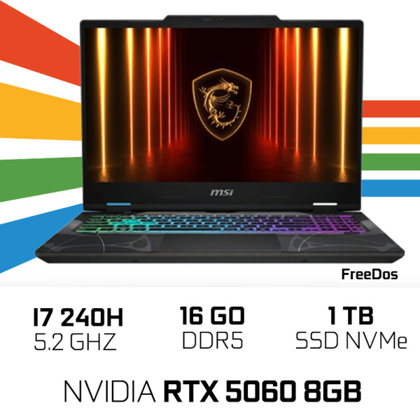 MSI CYBORG 15 B2RWEKG-096XMA Intel Core 7 240H/16GB DDR5/1TB SSD/RTX 5060 8GB/15.6" 144Hz PC Portables Gamer MSI, Ultra Pc Ga...