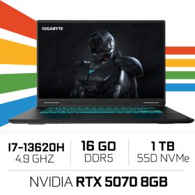 GIGABYTE GAMING A16 CWH-I3FR894SH Intel i7-13620H/16GB DDR5/1TB SSD/RTX 5070 8GB/16″ 165Hz/Win11 PC Portables Gamer Gigabyte,...