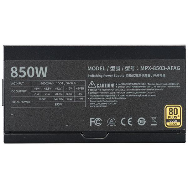 Cooler Master MWE Gold 850 V3 ATX 3.1 Full Modular 80PLUS GOLD 850W Entre 800 W et 899 W Cooler Master, Ultra Pc Gamer Maroc