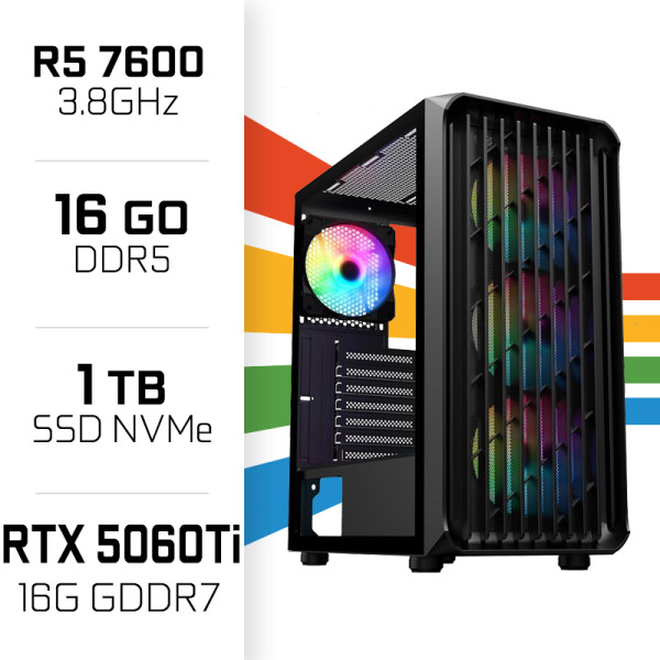 PC Gamer UltraPC Ryzen 5 7600/16GB DDR5/1TB SSD/RTX5060Ti 16GB PC Gamer Avancé UltraPC, Ultra Pc Gamer Maroc