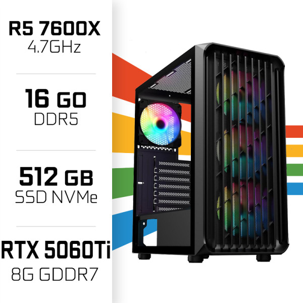 PC Gamer R5 7600X/512GB SSD/16GB DDR5/RTX5060TI 8GB PC Gamer Avancé UltraPC, Ultra Pc Gamer Maroc